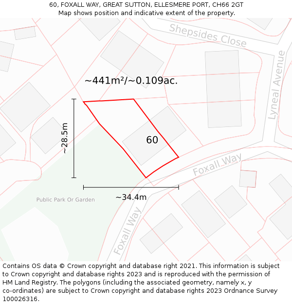 60, FOXALL WAY, GREAT SUTTON, ELLESMERE PORT, CH66 2GT: Plot and title map