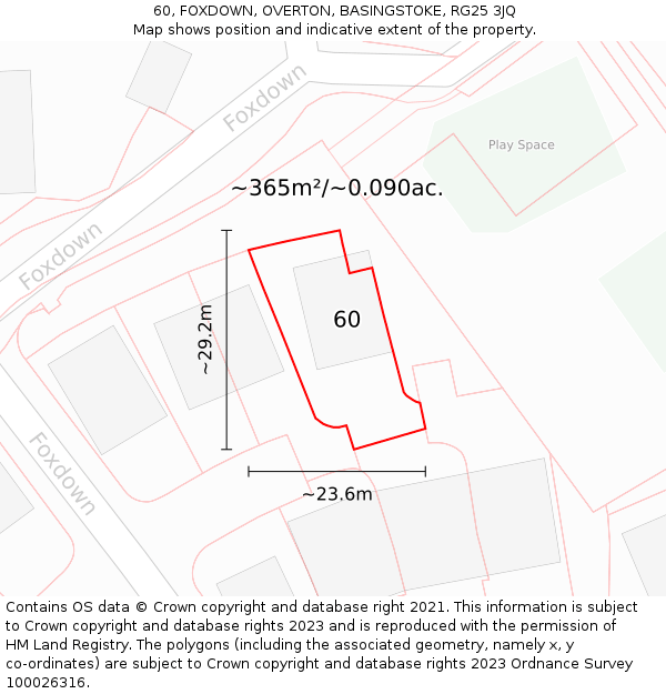 60, FOXDOWN, OVERTON, BASINGSTOKE, RG25 3JQ: Plot and title map
