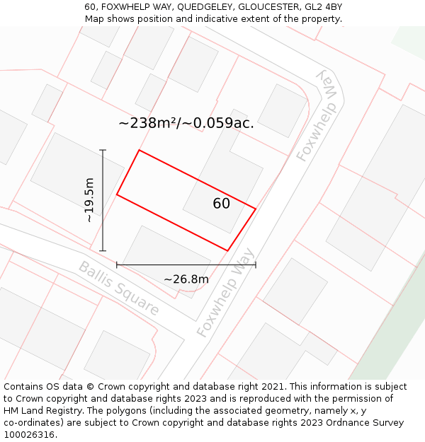 60, FOXWHELP WAY, QUEDGELEY, GLOUCESTER, GL2 4BY: Plot and title map