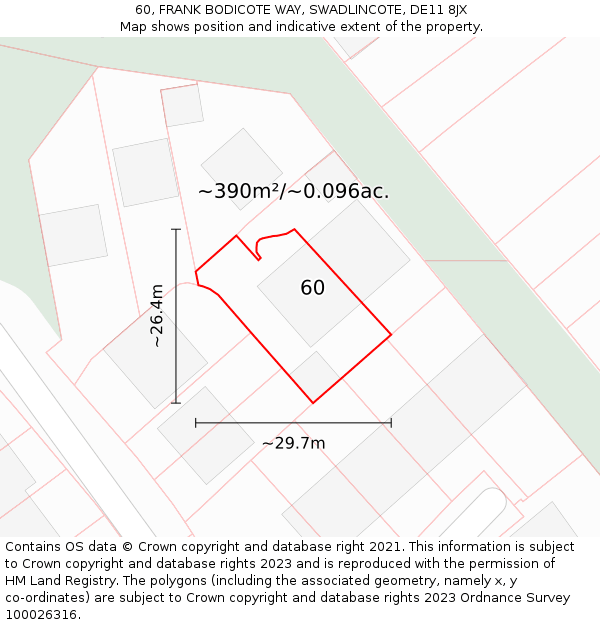 60, FRANK BODICOTE WAY, SWADLINCOTE, DE11 8JX: Plot and title map