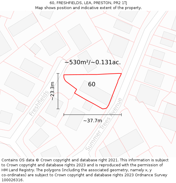 60, FRESHFIELDS, LEA, PRESTON, PR2 1TJ: Plot and title map