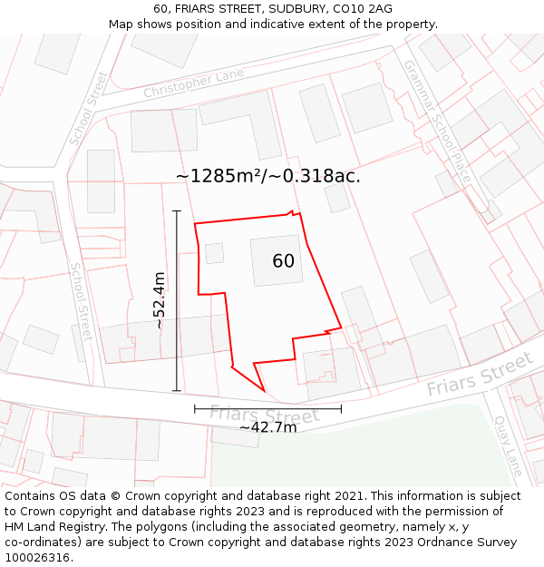 60, FRIARS STREET, SUDBURY, CO10 2AG: Plot and title map