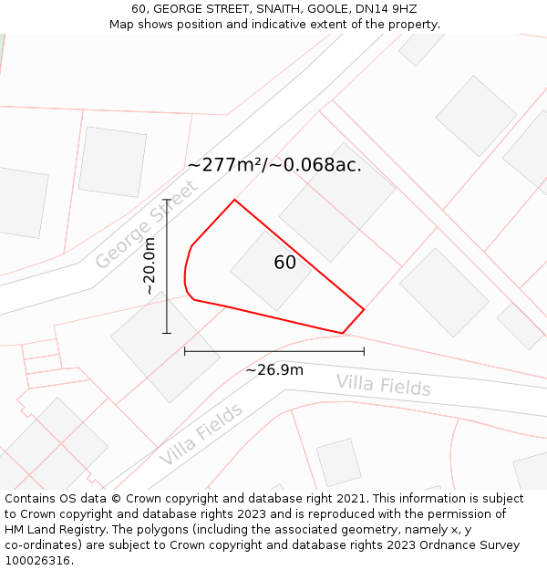 60, GEORGE STREET, SNAITH, GOOLE, DN14 9HZ: Plot and title map