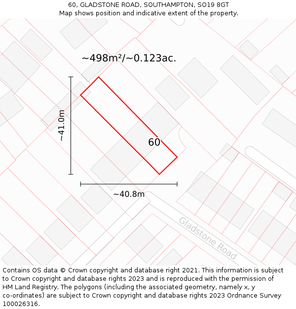 60, GLADSTONE ROAD, SOUTHAMPTON, SO19 8GT: Plot and title map