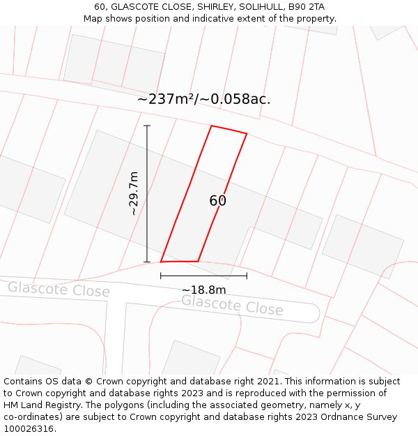 60, GLASCOTE CLOSE, SHIRLEY, SOLIHULL, B90 2TA: Plot and title map
