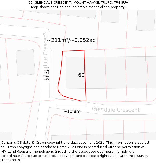 60, GLENDALE CRESCENT, MOUNT HAWKE, TRURO, TR4 8UH: Plot and title map