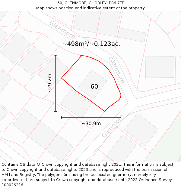 60, GLENMORE, CHORLEY, PR6 7TB: Plot and title map