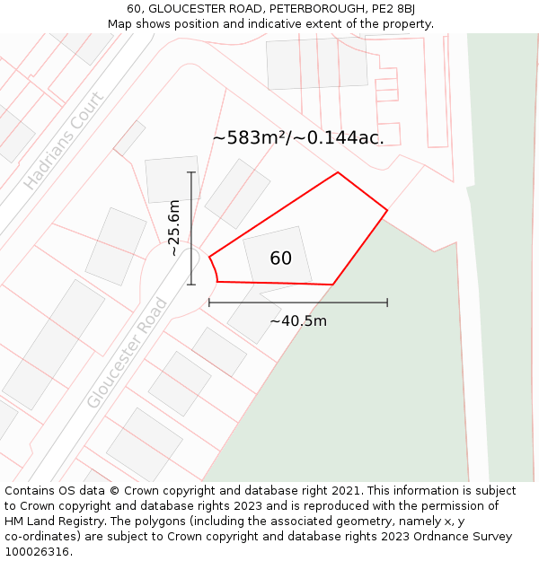 60, GLOUCESTER ROAD, PETERBOROUGH, PE2 8BJ: Plot and title map