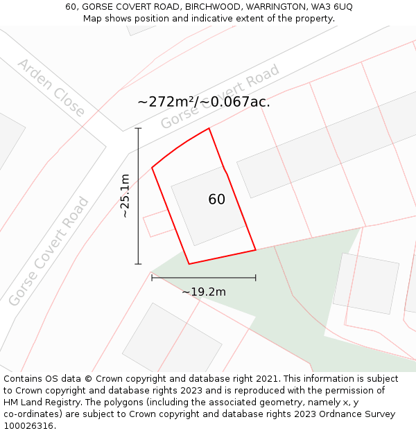 60, GORSE COVERT ROAD, BIRCHWOOD, WARRINGTON, WA3 6UQ: Plot and title map