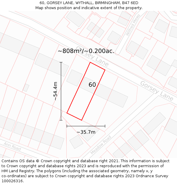 60, GORSEY LANE, WYTHALL, BIRMINGHAM, B47 6ED: Plot and title map