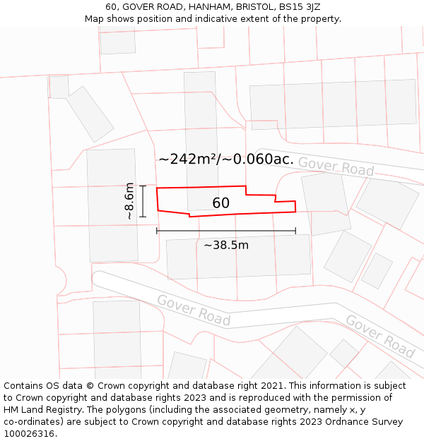 60, GOVER ROAD, HANHAM, BRISTOL, BS15 3JZ: Plot and title map