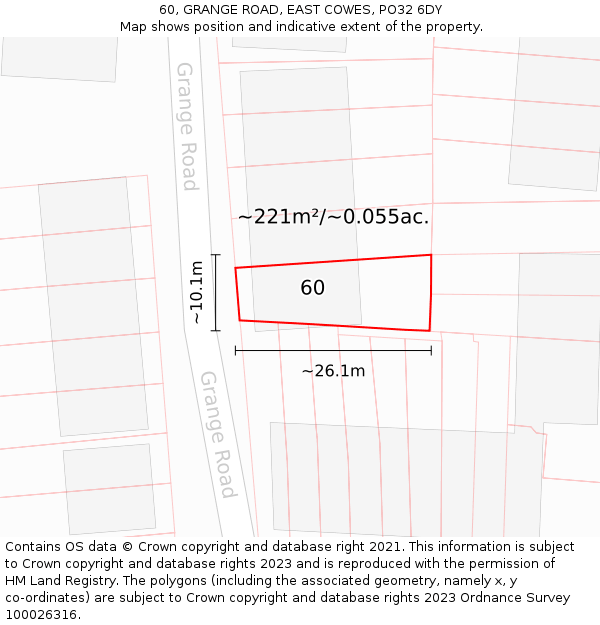 60, GRANGE ROAD, EAST COWES, PO32 6DY: Plot and title map