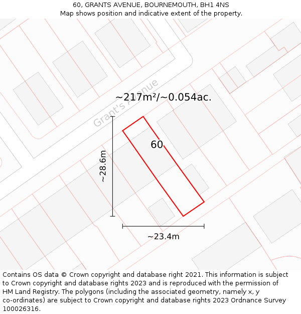 60, GRANTS AVENUE, BOURNEMOUTH, BH1 4NS: Plot and title map