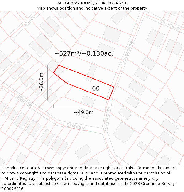 60, GRASSHOLME, YORK, YO24 2ST: Plot and title map