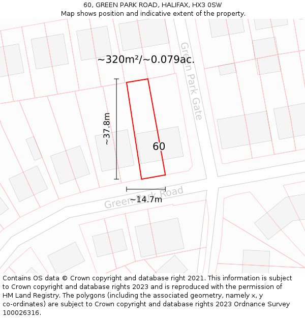 60, GREEN PARK ROAD, HALIFAX, HX3 0SW: Plot and title map