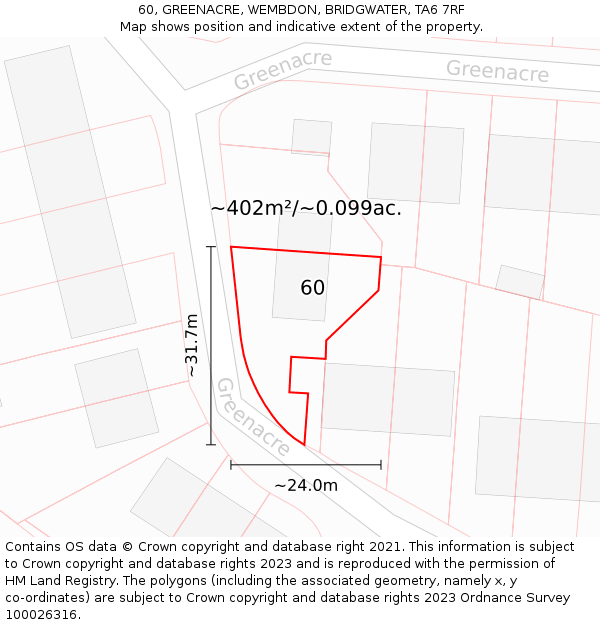 60, GREENACRE, WEMBDON, BRIDGWATER, TA6 7RF: Plot and title map