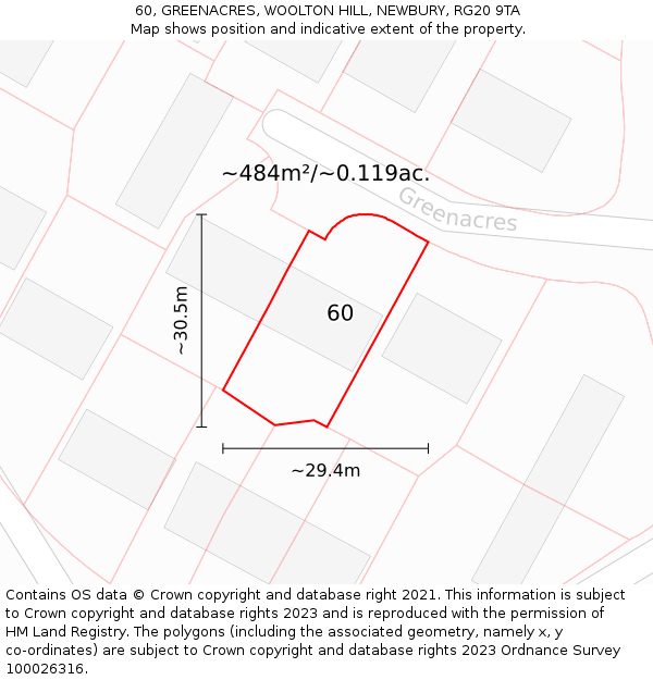60, GREENACRES, WOOLTON HILL, NEWBURY, RG20 9TA: Plot and title map