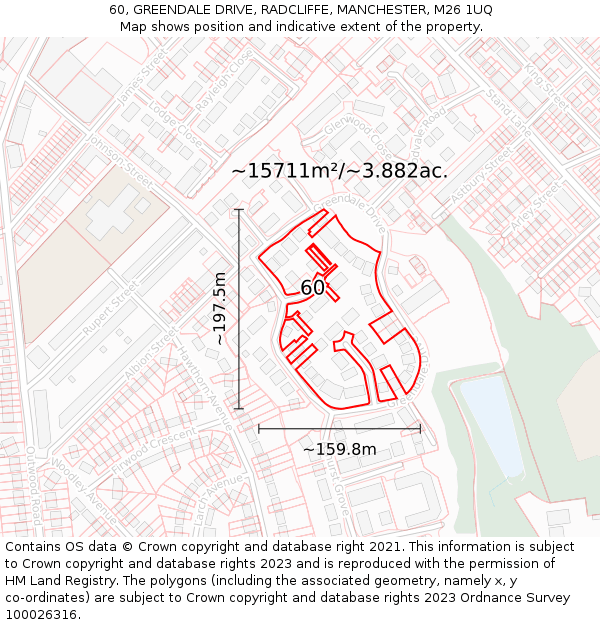 60, GREENDALE DRIVE, RADCLIFFE, MANCHESTER, M26 1UQ: Plot and title map