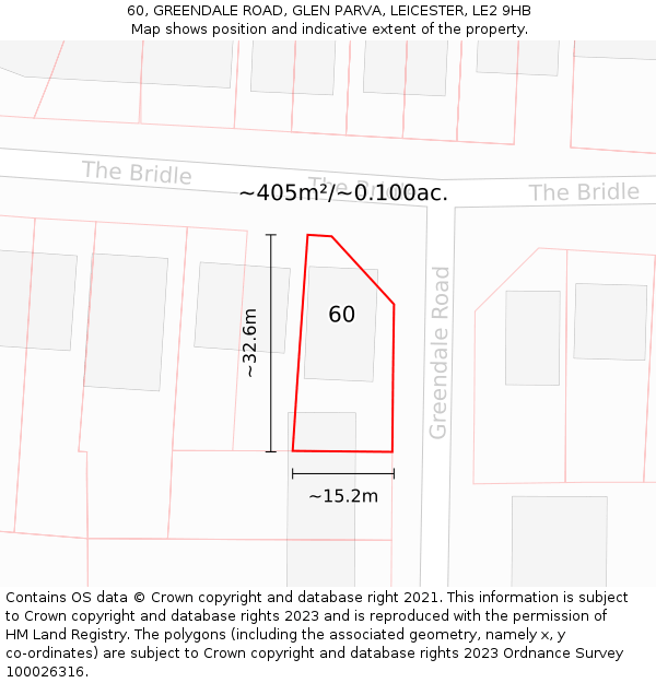60, GREENDALE ROAD, GLEN PARVA, LEICESTER, LE2 9HB: Plot and title map