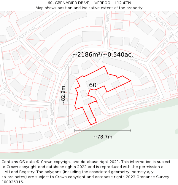 60, GRENADIER DRIVE, LIVERPOOL, L12 4ZN: Plot and title map