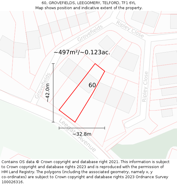 60, GROVEFIELDS, LEEGOMERY, TELFORD, TF1 6YL: Plot and title map