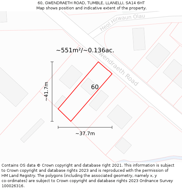 60, GWENDRAETH ROAD, TUMBLE, LLANELLI, SA14 6HT: Plot and title map