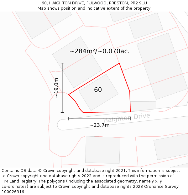60, HAIGHTON DRIVE, FULWOOD, PRESTON, PR2 9LU: Plot and title map