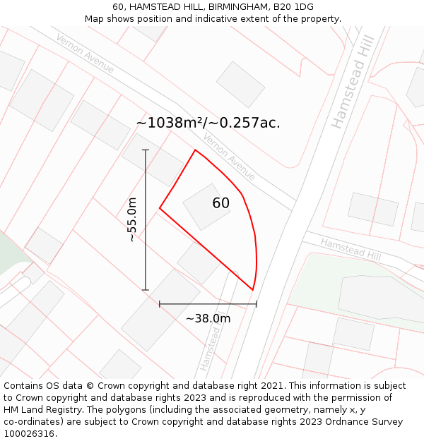 60, HAMSTEAD HILL, BIRMINGHAM, B20 1DG: Plot and title map