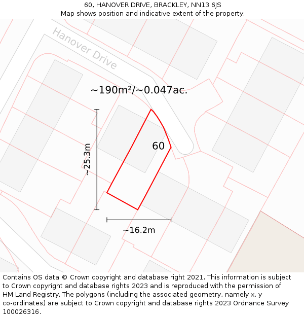 60, HANOVER DRIVE, BRACKLEY, NN13 6JS: Plot and title map