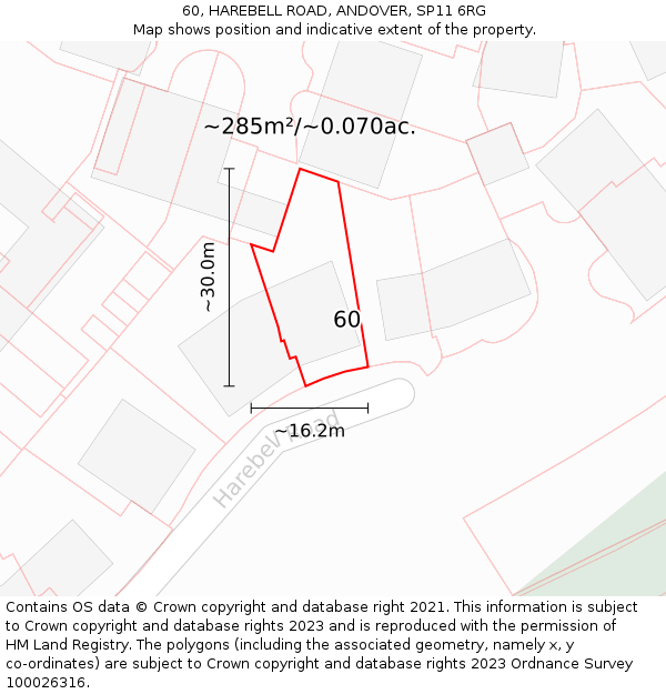 60, HAREBELL ROAD, ANDOVER, SP11 6RG: Plot and title map