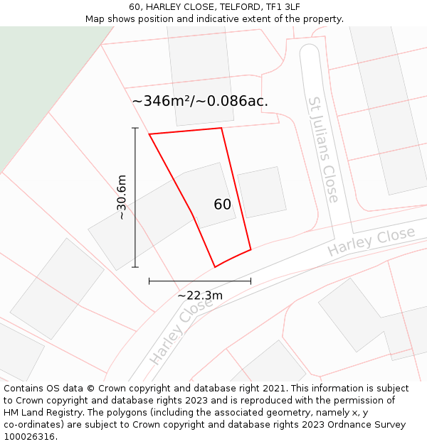 60, HARLEY CLOSE, TELFORD, TF1 3LF: Plot and title map