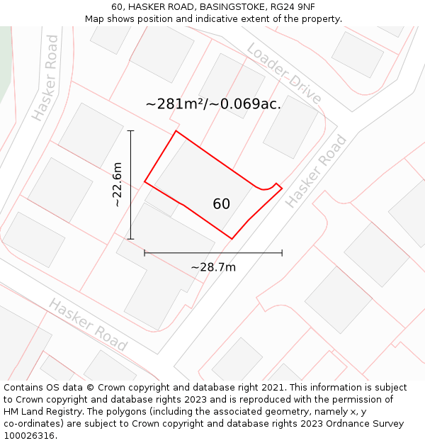 60, HASKER ROAD, BASINGSTOKE, RG24 9NF: Plot and title map