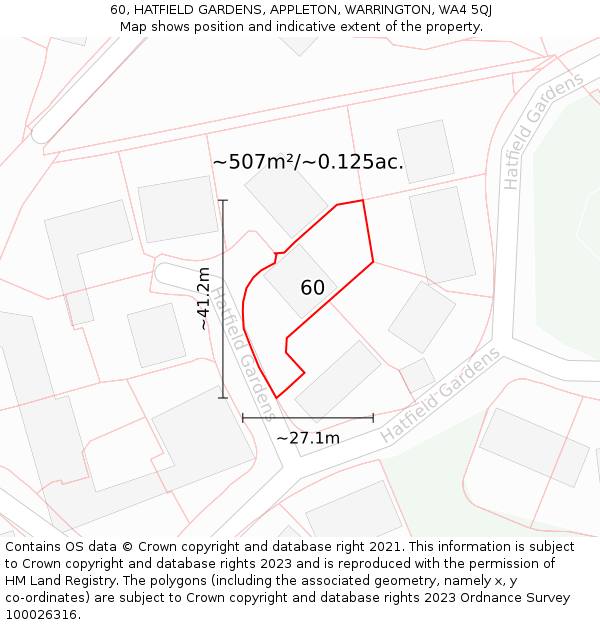 60, HATFIELD GARDENS, APPLETON, WARRINGTON, WA4 5QJ: Plot and title map