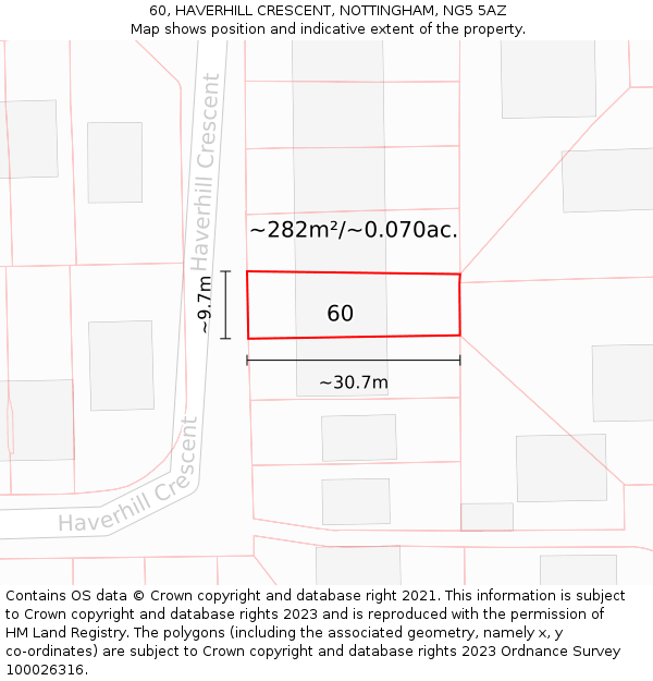 60, HAVERHILL CRESCENT, NOTTINGHAM, NG5 5AZ: Plot and title map