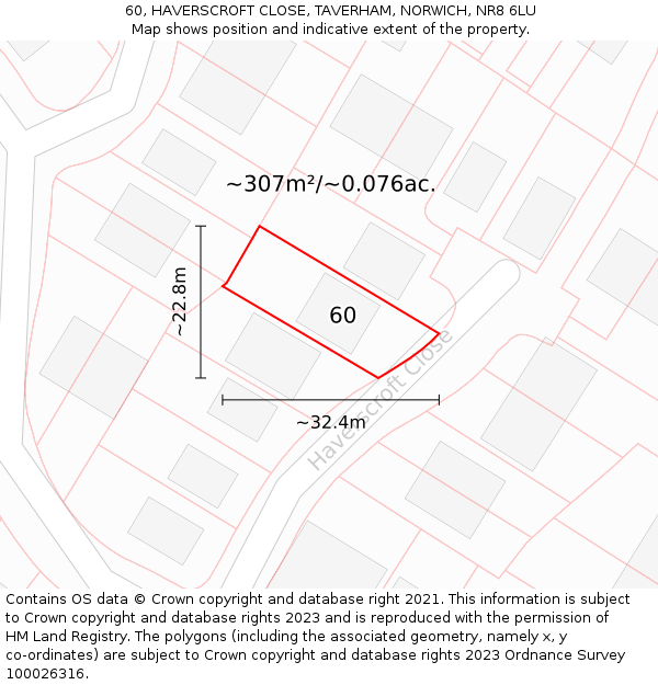 60, HAVERSCROFT CLOSE, TAVERHAM, NORWICH, NR8 6LU: Plot and title map