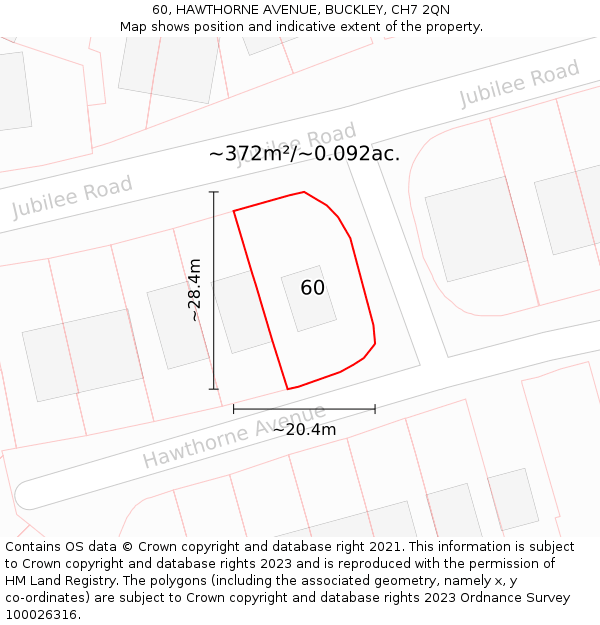 60, HAWTHORNE AVENUE, BUCKLEY, CH7 2QN: Plot and title map