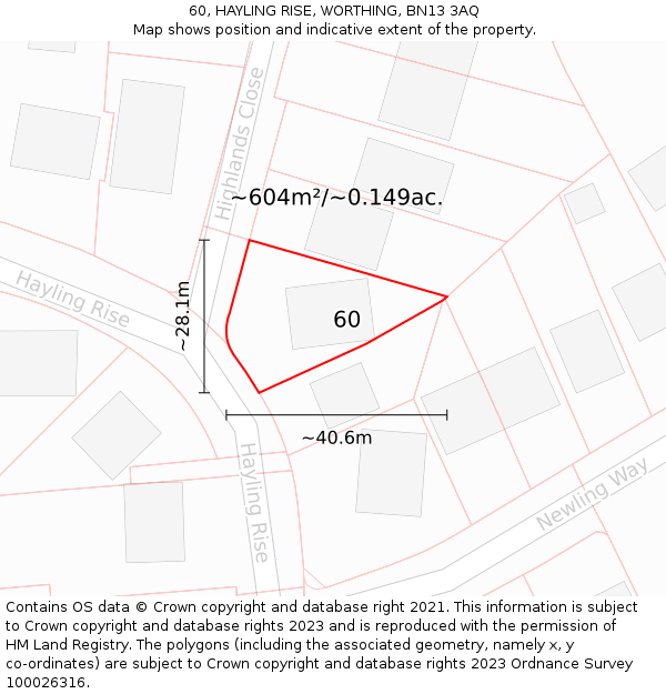 60, HAYLING RISE, WORTHING, BN13 3AQ: Plot and title map