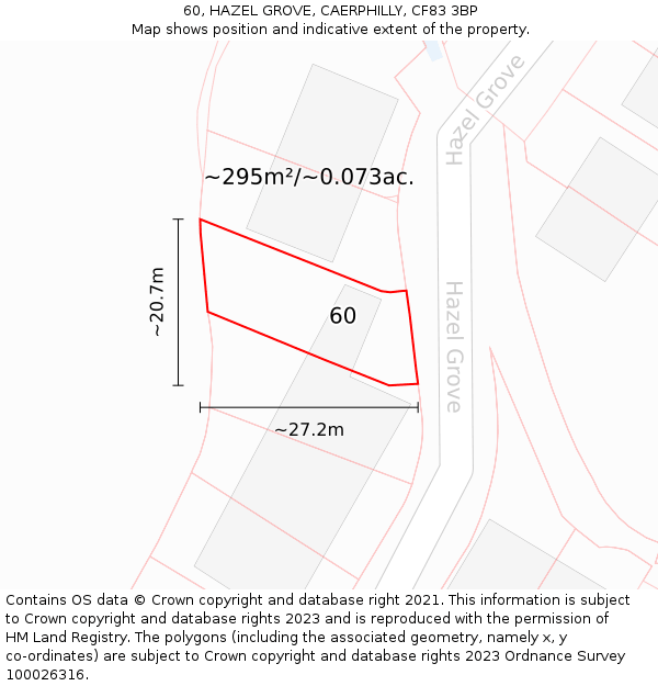 60, HAZEL GROVE, CAERPHILLY, CF83 3BP: Plot and title map