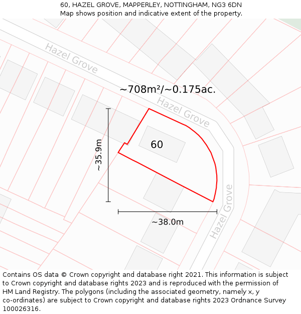 60, HAZEL GROVE, MAPPERLEY, NOTTINGHAM, NG3 6DN: Plot and title map