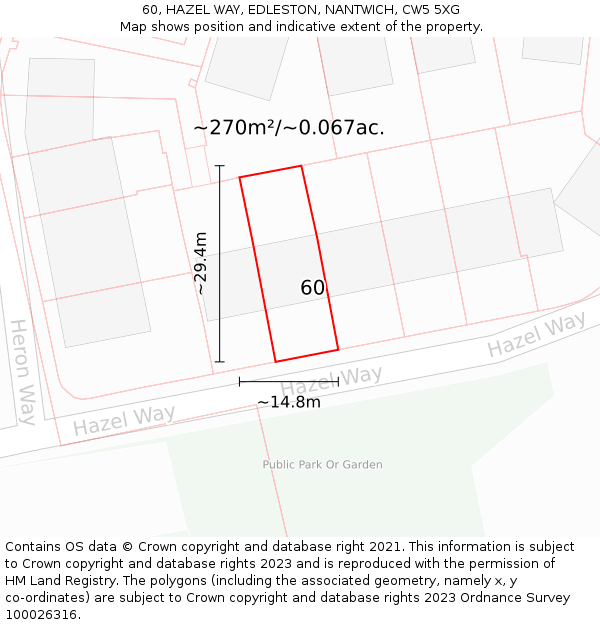 60, HAZEL WAY, EDLESTON, NANTWICH, CW5 5XG: Plot and title map