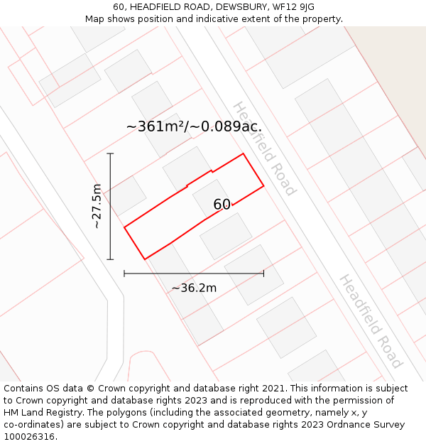 60, HEADFIELD ROAD, DEWSBURY, WF12 9JG: Plot and title map