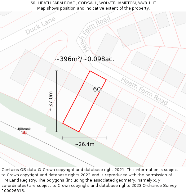 60, HEATH FARM ROAD, CODSALL, WOLVERHAMPTON, WV8 1HT: Plot and title map