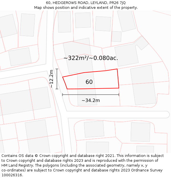60, HEDGEROWS ROAD, LEYLAND, PR26 7JQ: Plot and title map