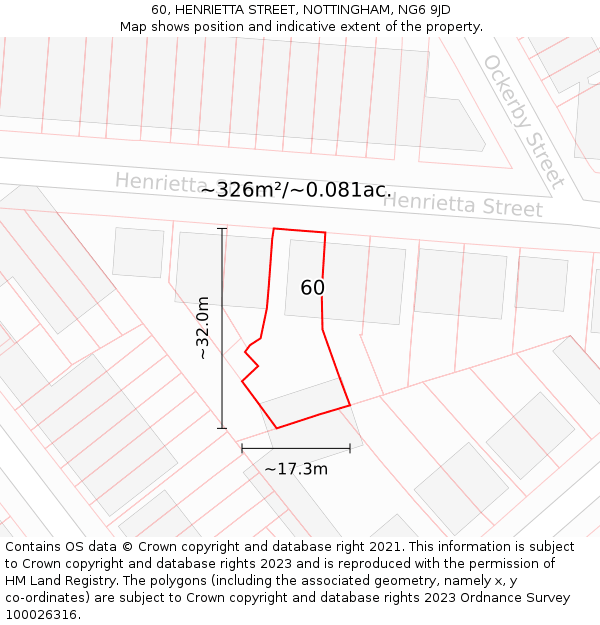 60, HENRIETTA STREET, NOTTINGHAM, NG6 9JD: Plot and title map