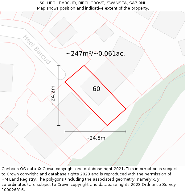 60, HEOL BARCUD, BIRCHGROVE, SWANSEA, SA7 9NL: Plot and title map