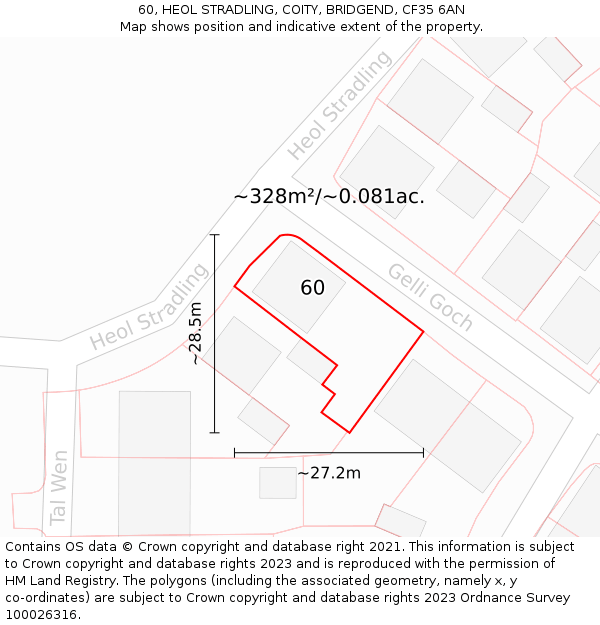 60, HEOL STRADLING, COITY, BRIDGEND, CF35 6AN: Plot and title map
