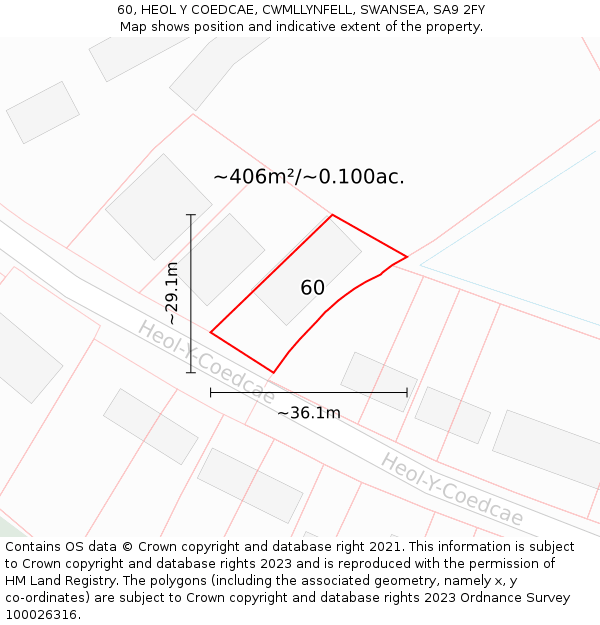 60, HEOL Y COEDCAE, CWMLLYNFELL, SWANSEA, SA9 2FY: Plot and title map