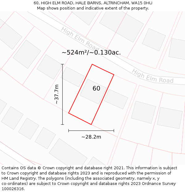 60, HIGH ELM ROAD, HALE BARNS, ALTRINCHAM, WA15 0HU: Plot and title map