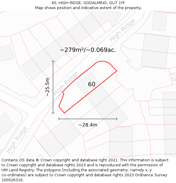 60, HIGH RIDGE, GODALMING, GU7 1YF: Plot and title map