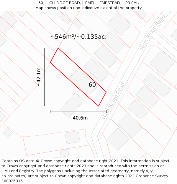 60, HIGH RIDGE ROAD, HEMEL HEMPSTEAD, HP3 0AU: Plot and title map